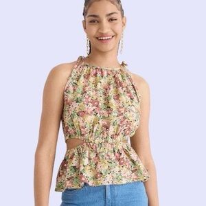J.Crew Cutout Linen Top in Painterly Floral Small